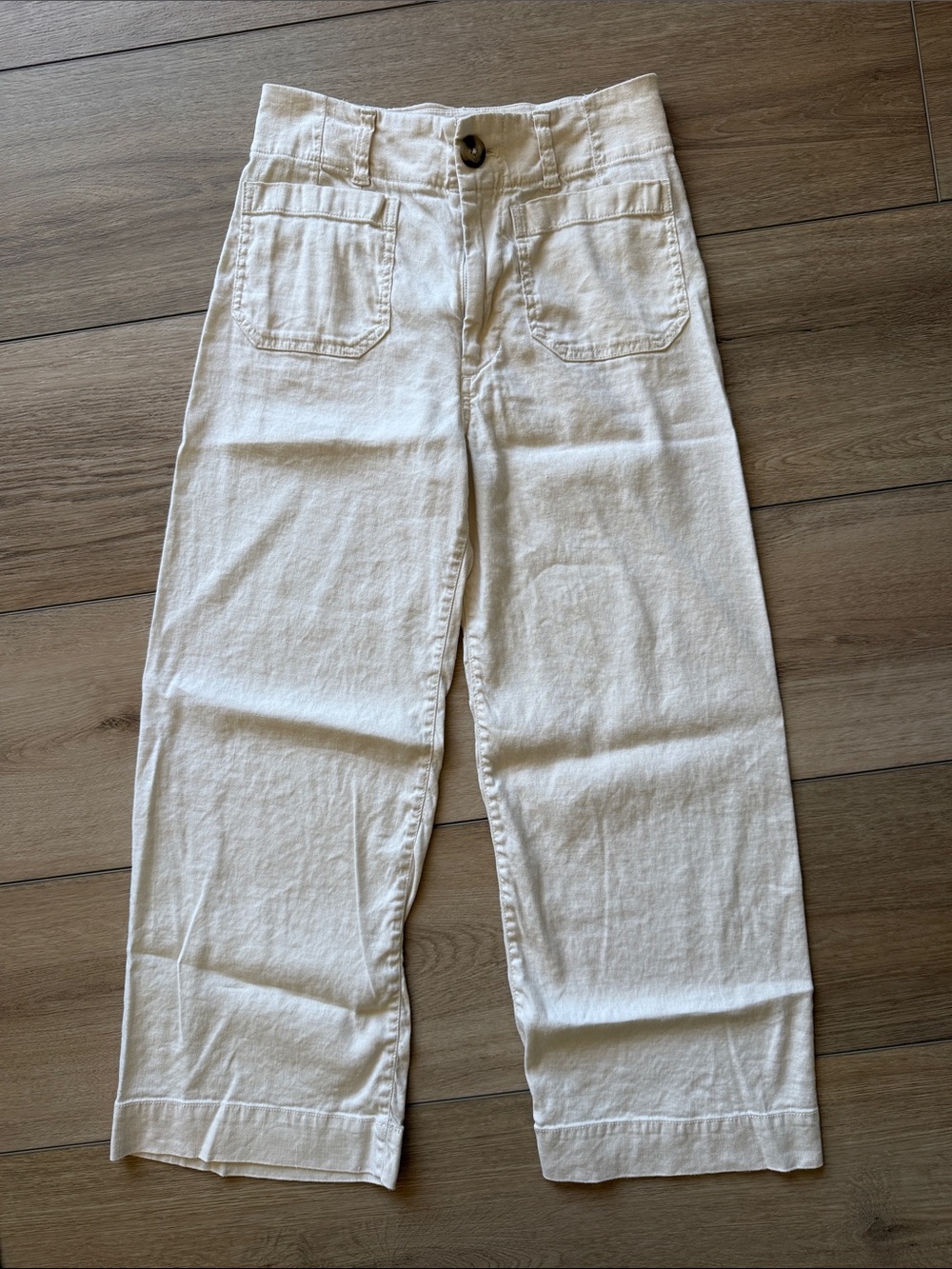 Maeve Ivory Button-Front Wide Leg Pants